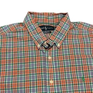 Polo Ralph Lauren Shirt Men Button Up Plaid‎ Orange Blue Tartan XXL Classic Fit